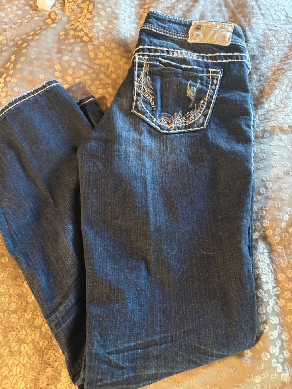 Silver Jeans Dark Blue Boot Cut Jeans with Embroidered Back Pocket